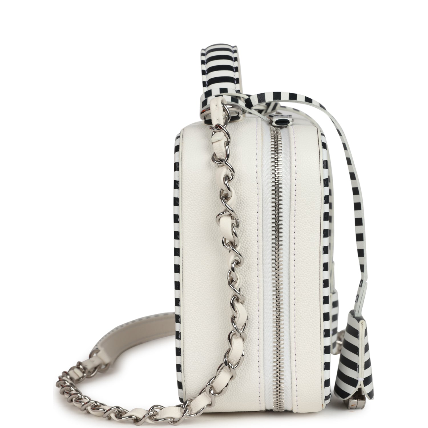 Chanel Medium CC Filigree Vanity Case Black and White Caviar Silver Hardware