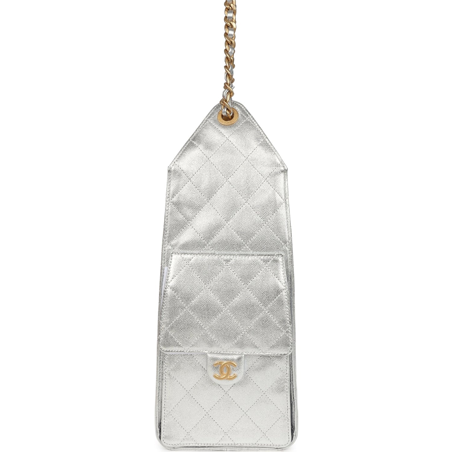 Chanel Medium 25 Hobo Bag Metallic Silver Caviar Antique Gold Hardware