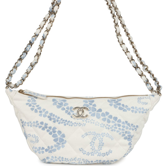 Chanel Large Coco Beach Hobo Bag in White and Blue Light Gold Hardware
