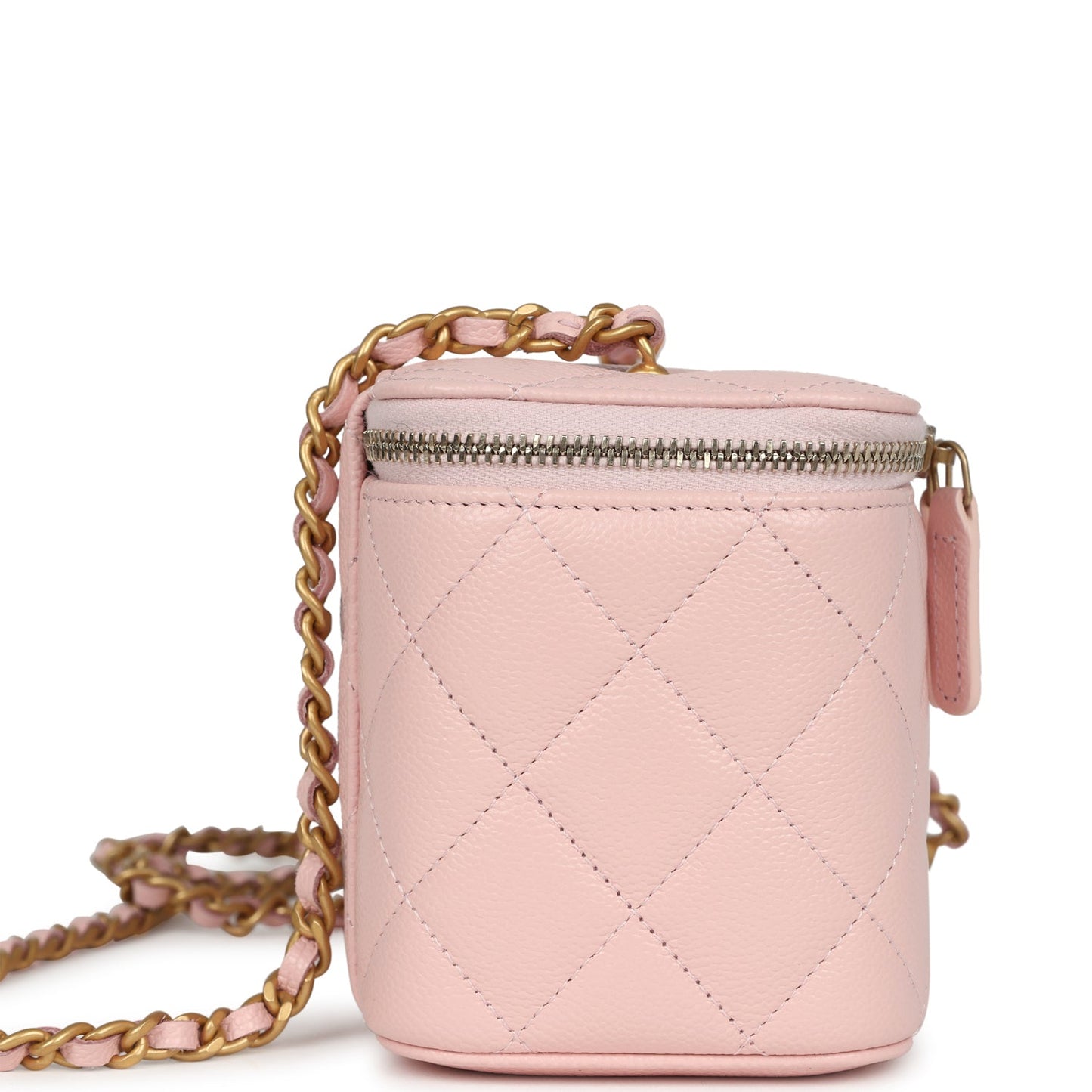 Chanel Small CC Vanity Case Light Pink Caviar Faux Pearls Brushed Gold Hardware Handbag
