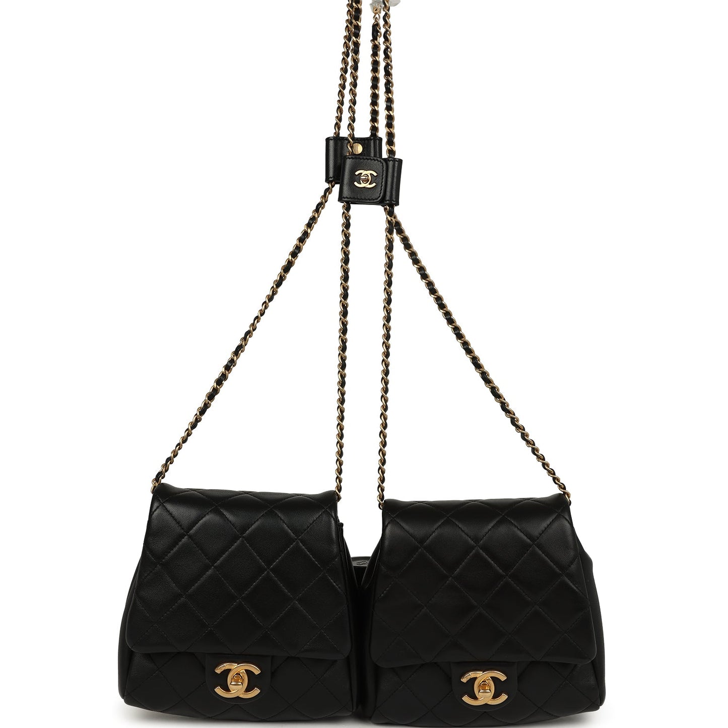 Chanel Twins Side Pack Black Lambskin Faux Pearls & Brushed Gold Hardware Handbag