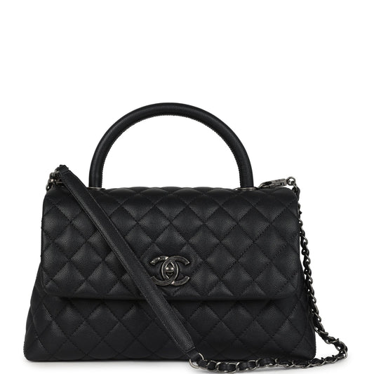 Chanel Medium Coco Top Handle Black Caviar Aged Ruthenium Hardware Coco Handle Shoulder Bag