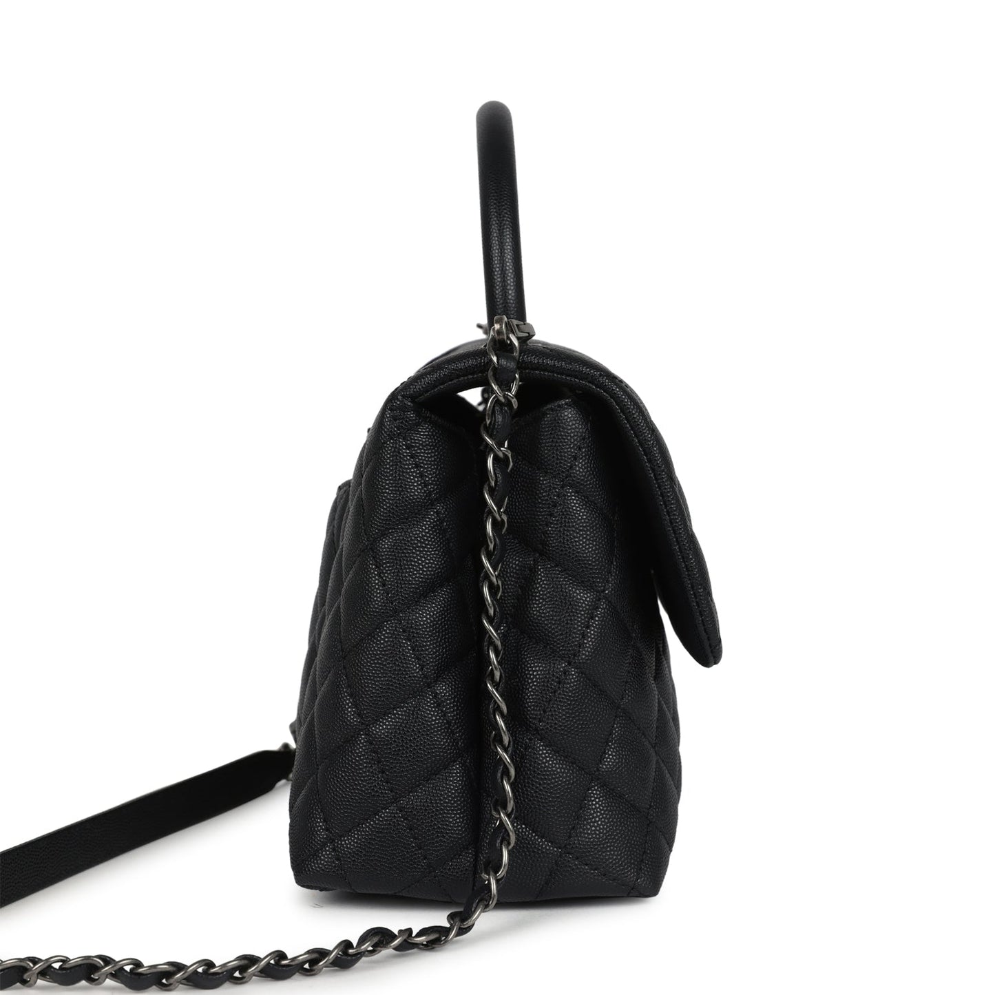 Chanel Medium Coco Top Handle Black Caviar Aged Ruthenium Hardware Coco Handle Shoulder Bag