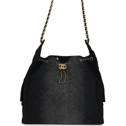 Chanel Large 25 Hobo Bag Black Washed Antique Gold Hardware
