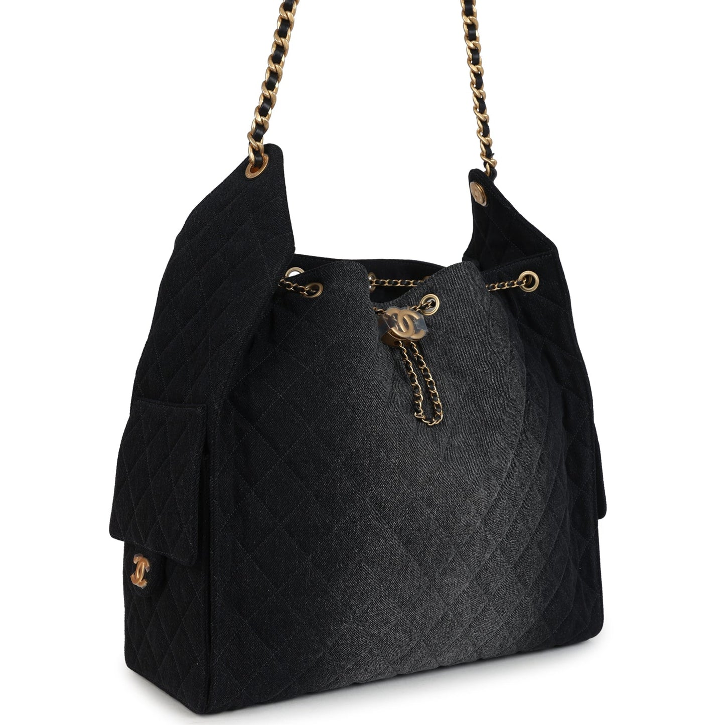 Chanel Large 25 Hobo Bag Black Washed Antique Gold Hardware