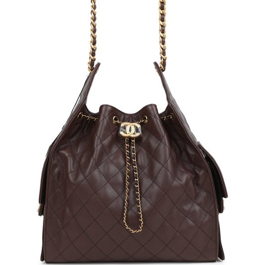 Chanel Medium 25 Hobo Bag Dark Brown Caviar Antique Gold Hardware