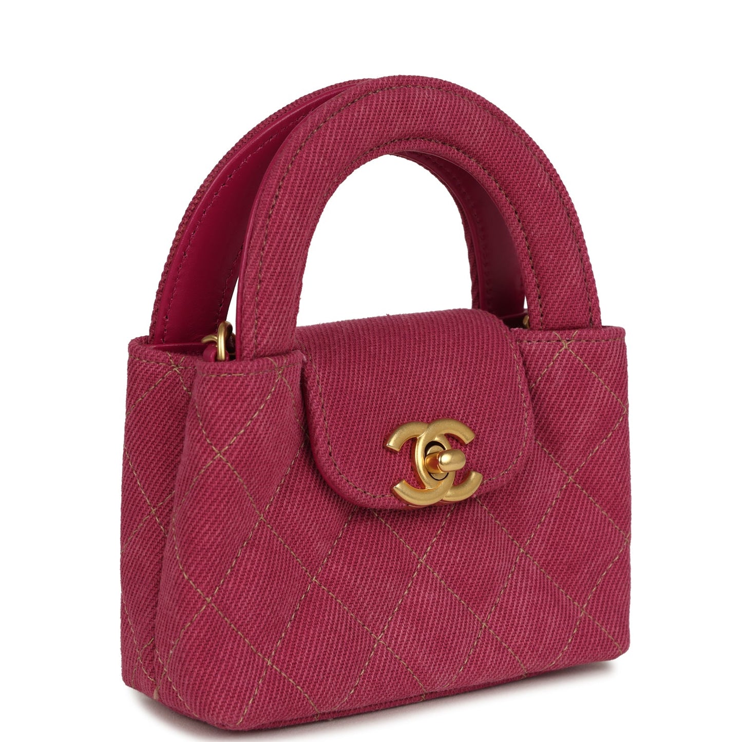 Chanel Nano Kelly Shopper Fuchsia Washed Brushed Gold Hardware Crossbody