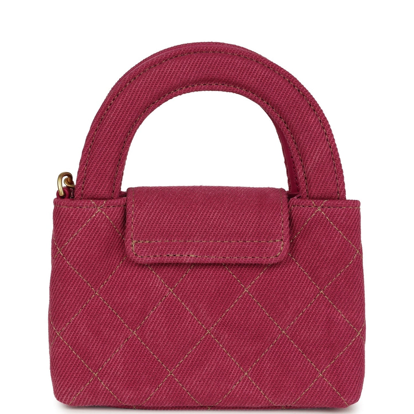 Chanel Nano Kelly Shopper Fuchsia Washed Brushed Gold Hardware Crossbody