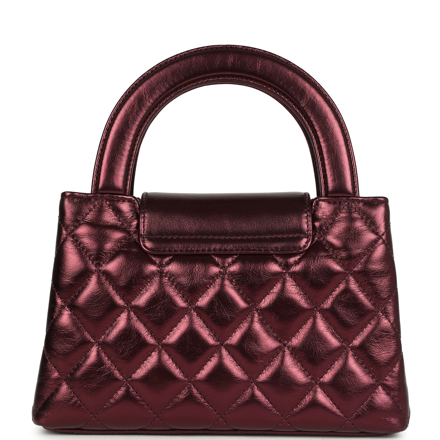 Chanel Small Kelly Shopper Metallic Burgundy Calfskin Brushed Gold Hardware Crossbody