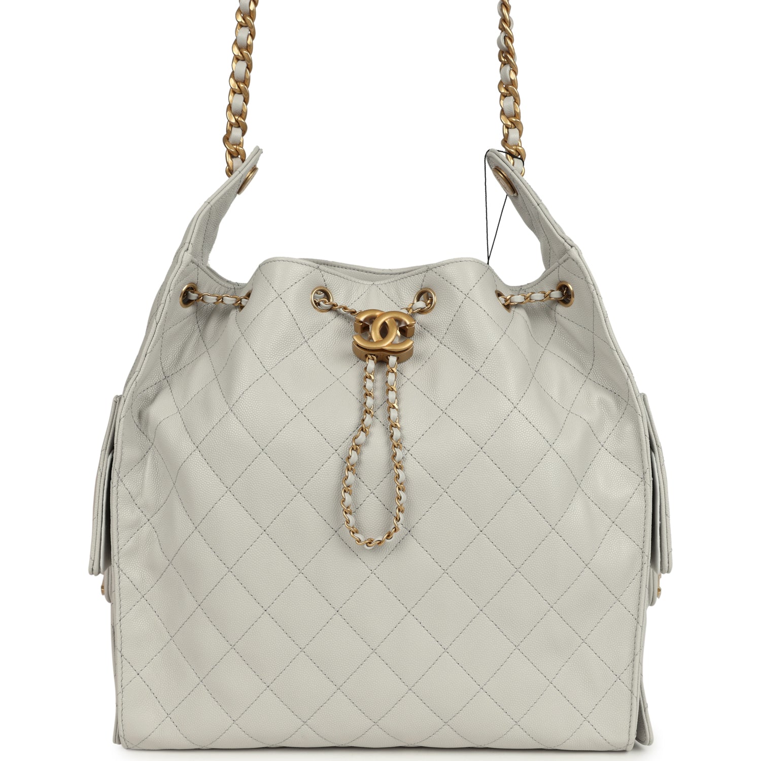 Chanel Medium 25 Hobo Bag Light Grey Caviar Antique Gold Hardware