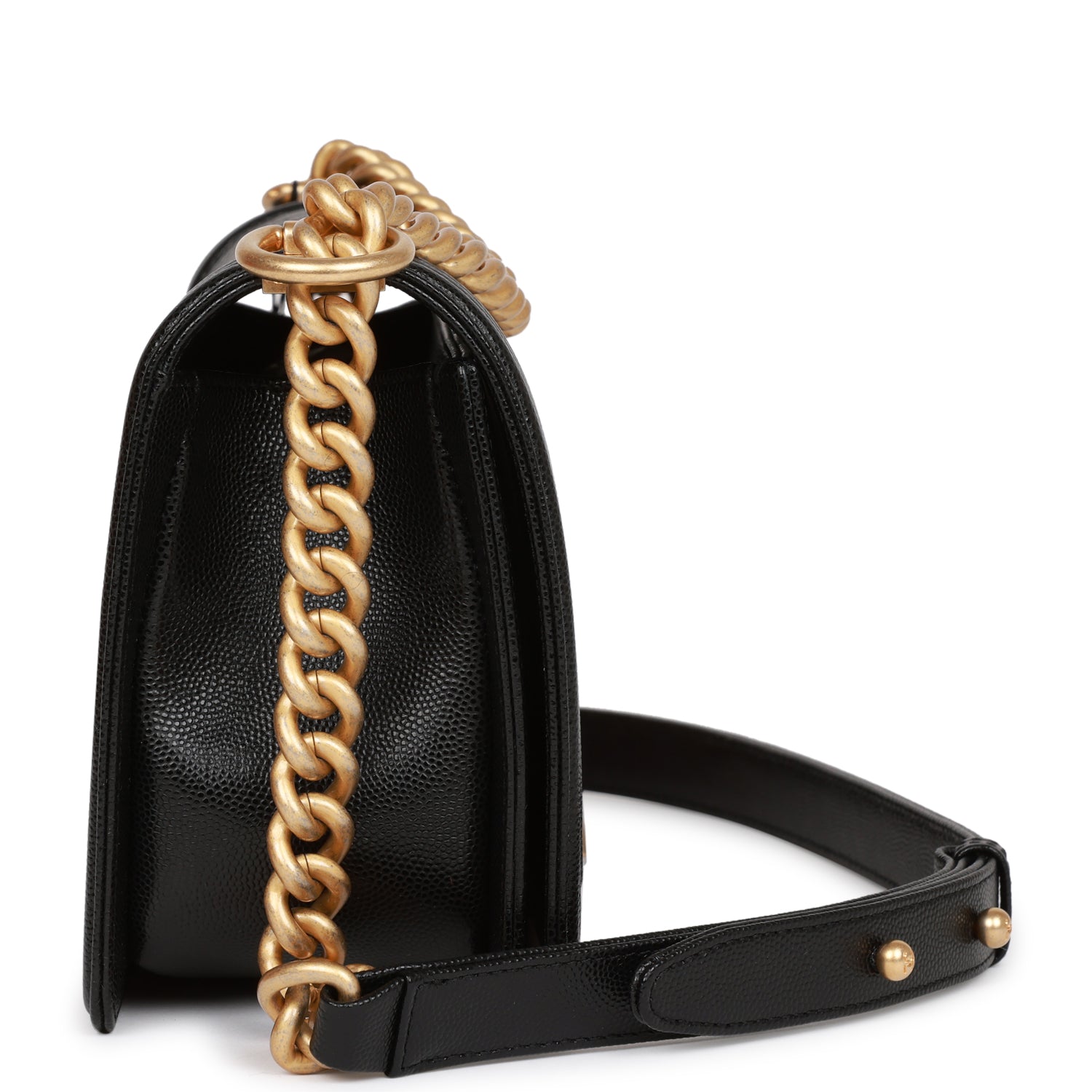 Chanel Medium Boy Bag Black Caviar Antique Gold Hardware