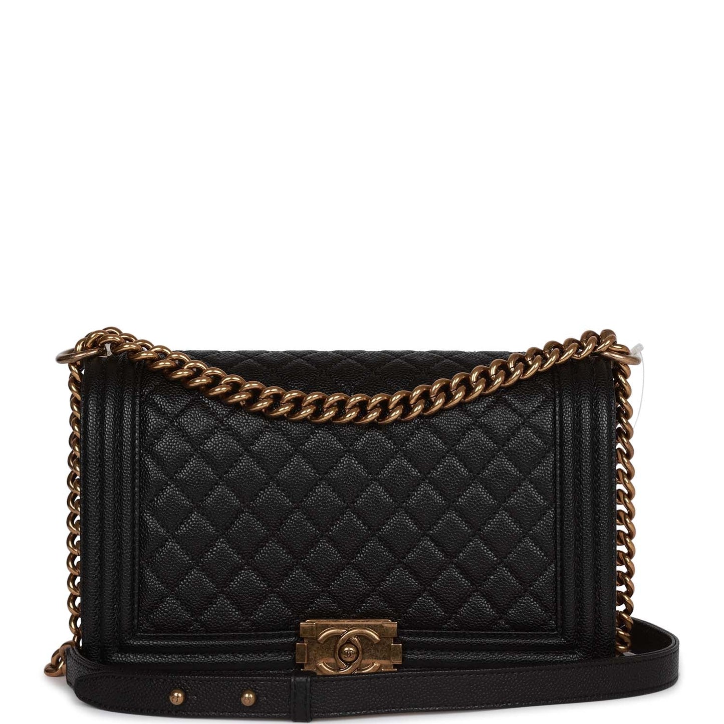 Chanel Medium Boy Bag Black Caviar Antique Gold Hardware