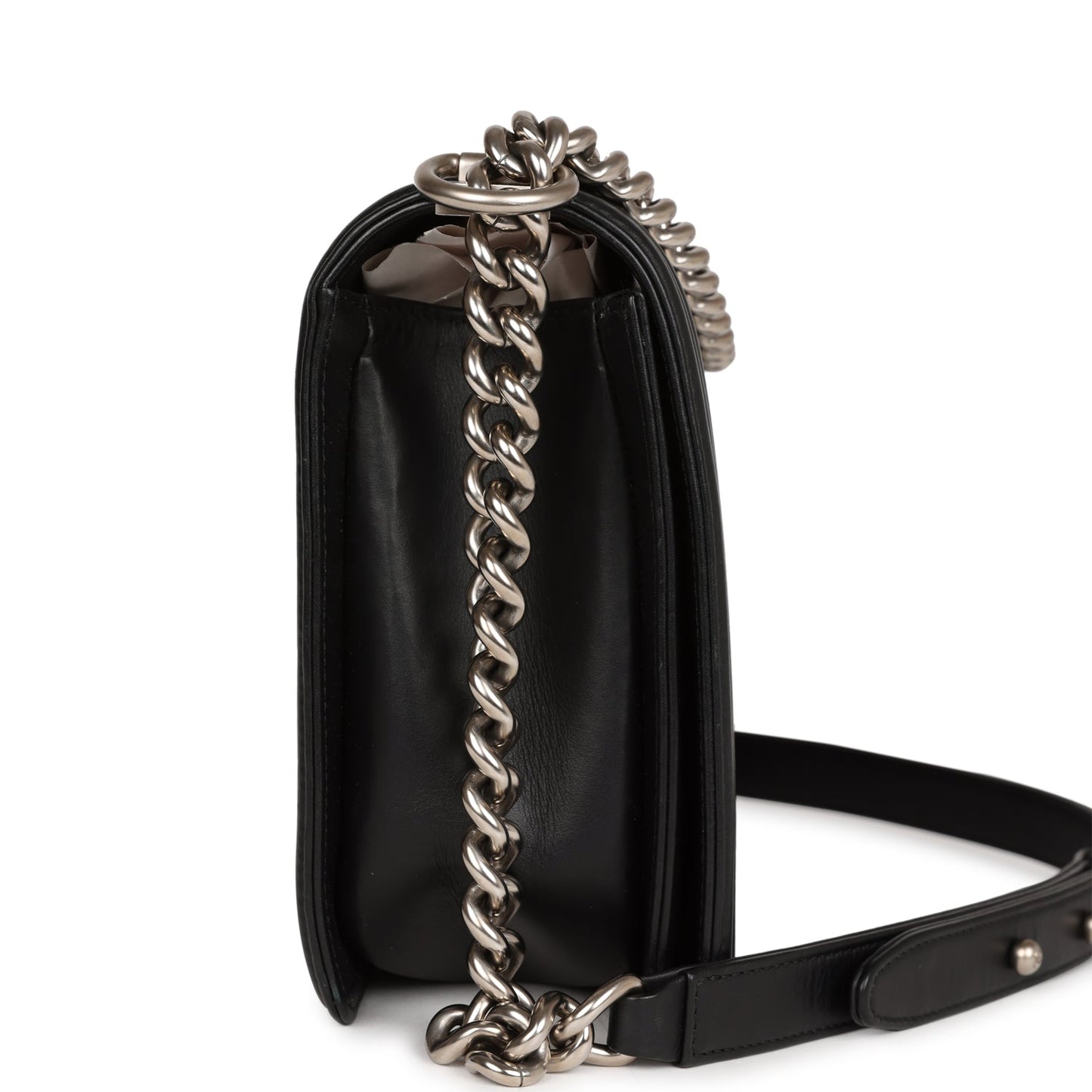 Chanel Medium Boy Bag Black Python and Lambskin Brushed Silver Hardware