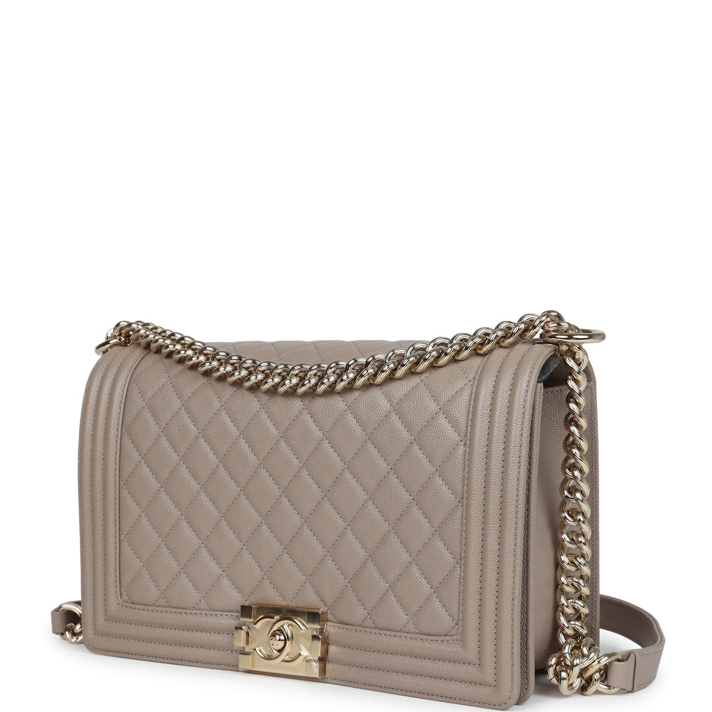 Chanel Medium Boy Bag Grey Quilted Caviar Light Gold Hardware