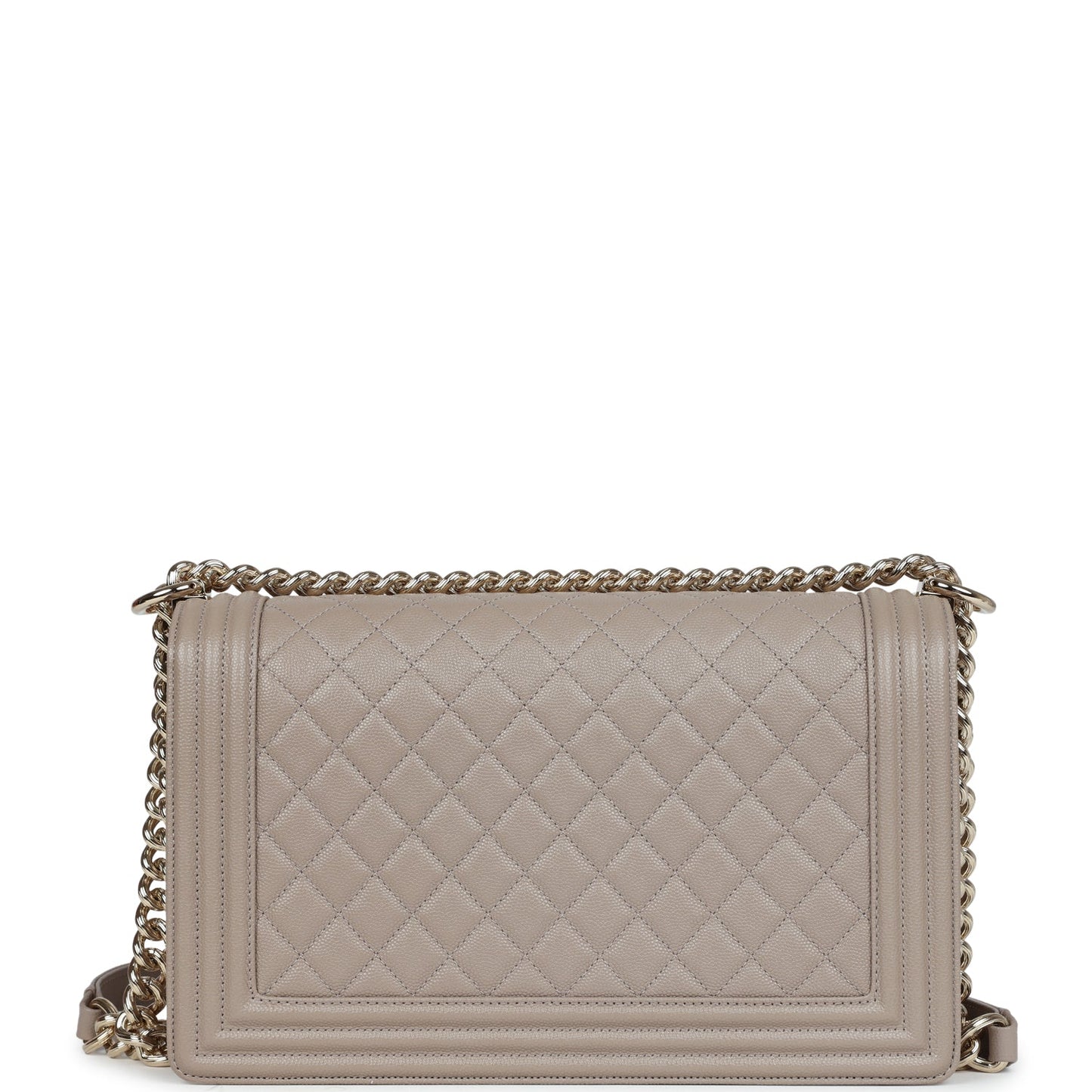 Chanel Medium Boy Bag Grey Quilted Caviar Light Gold Hardware