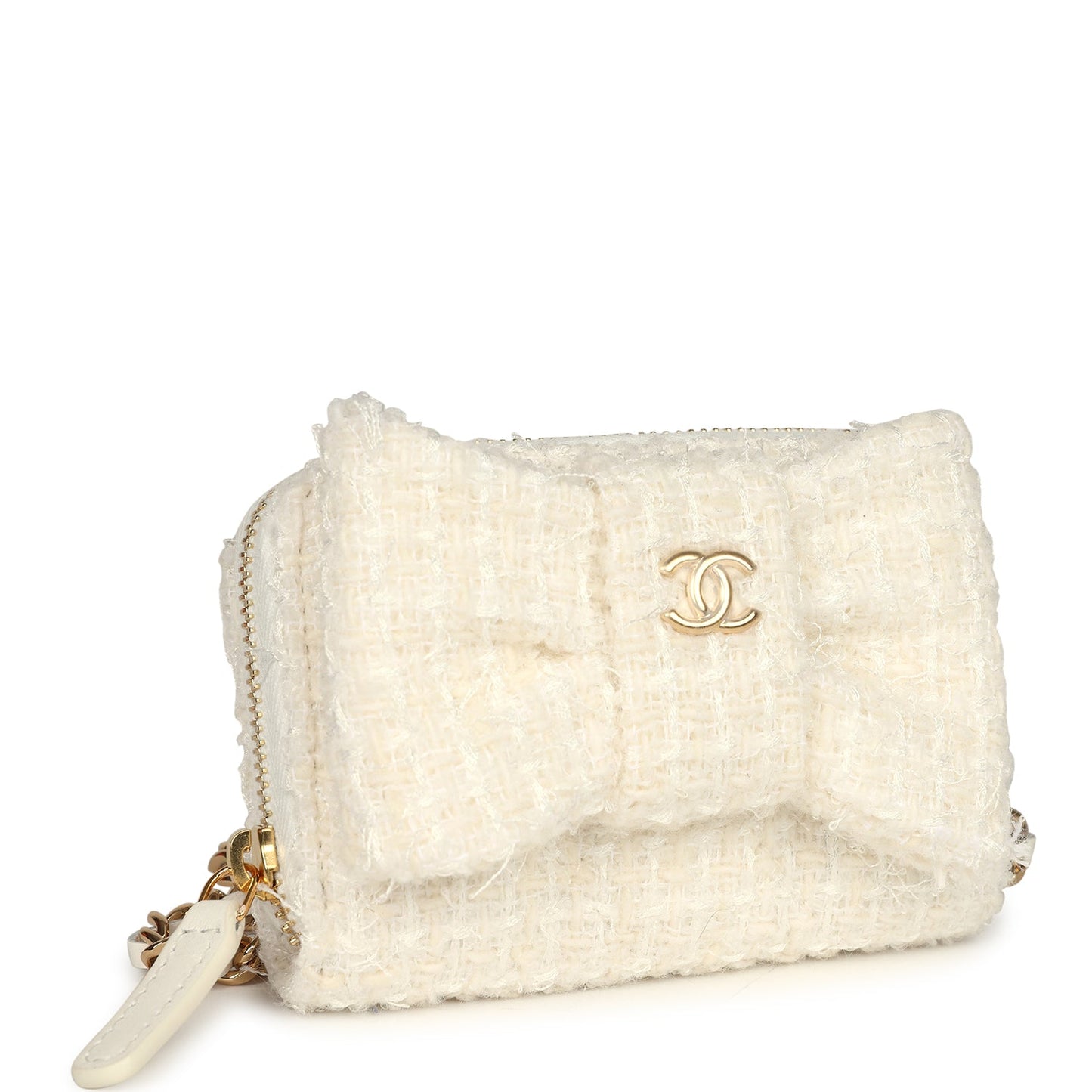 Chanel VIP Wallet on Chain WOC Bow White Tweed Gold Hardware Crossbody