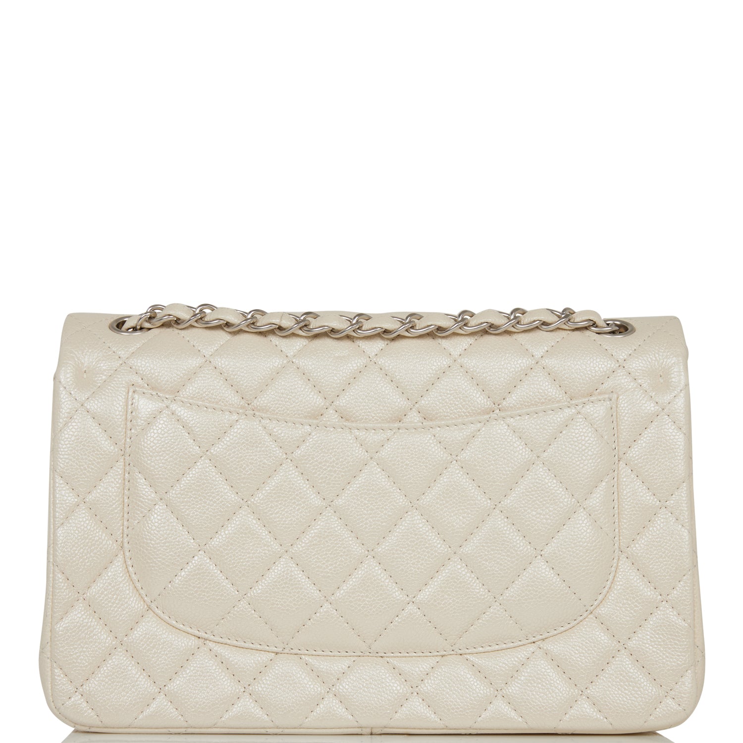 Chanel Jumbo Classic Double Flap Bag White Iridescent Caviar Silver Hardware