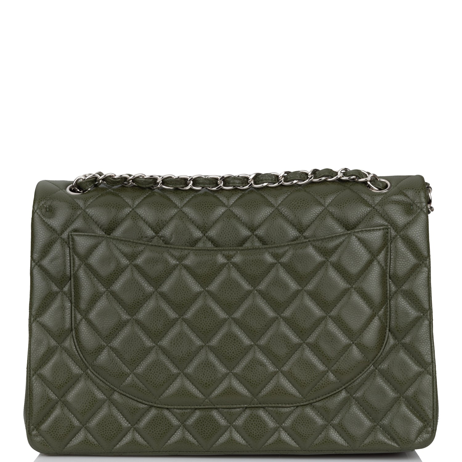 Chanel Maxi Classic Double Flap Bag Dark Green Caviar Silver Hardware