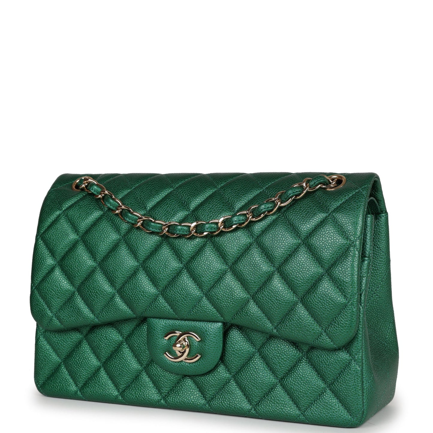Chanel Jumbo Classic Double Flap Bag Emerald Green Caviar Light Gold Hardware