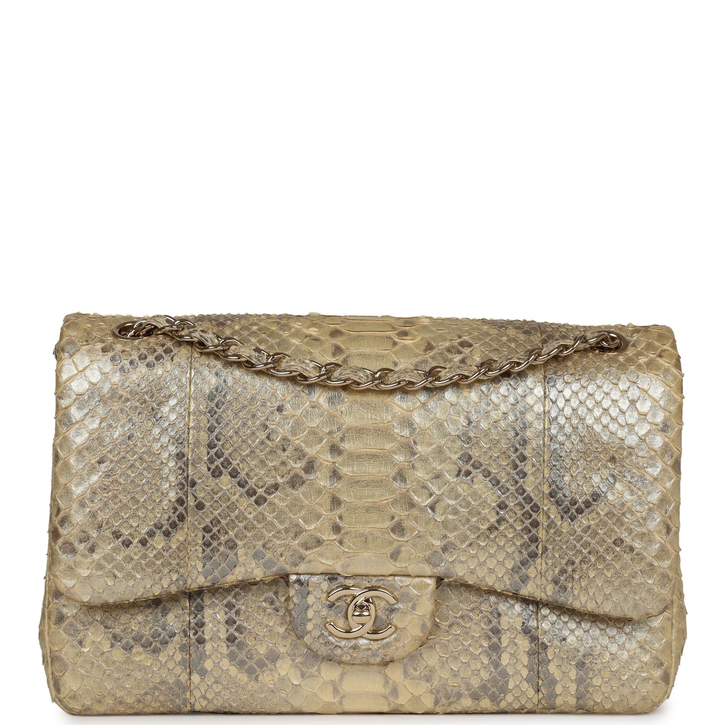 Chanel Jumbo Classic Double Flap Gold Metallic Python Gold Hardware