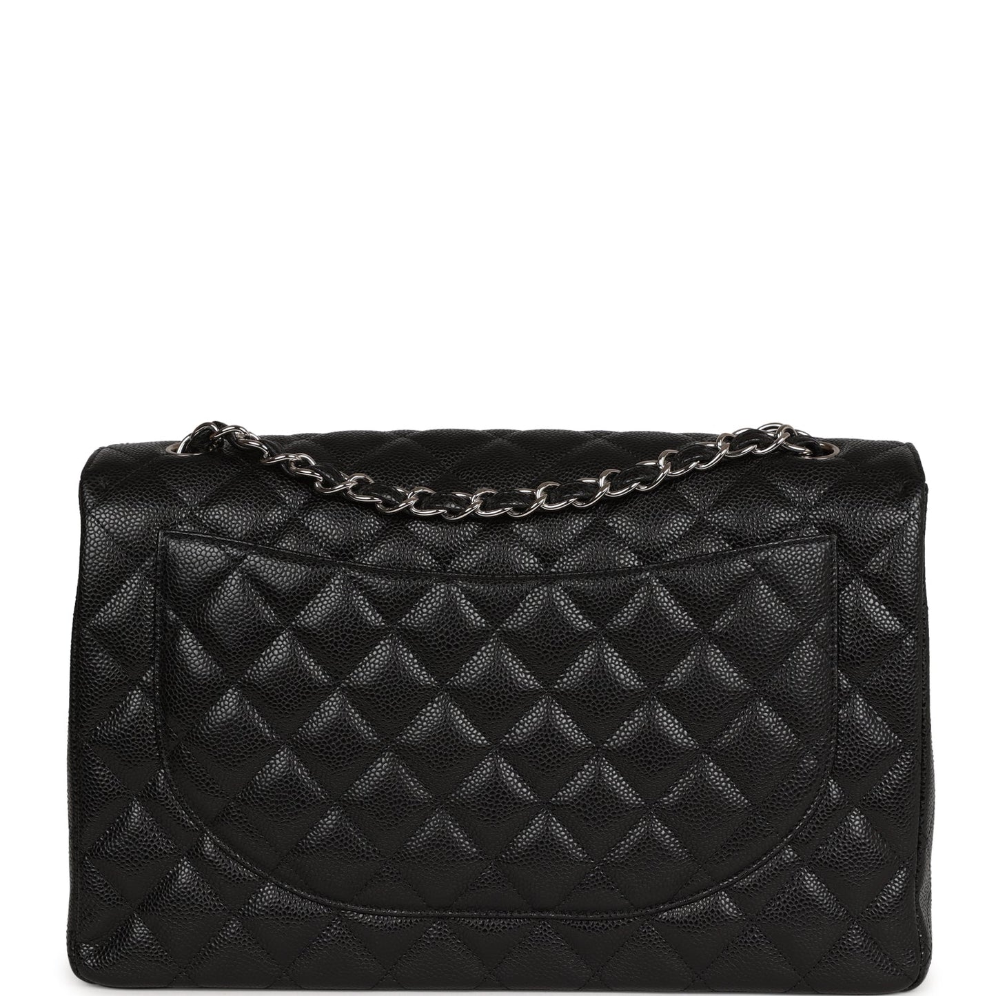 Chanel Maxi Classic Single Flap Bag Black Caviar Silver Hardware