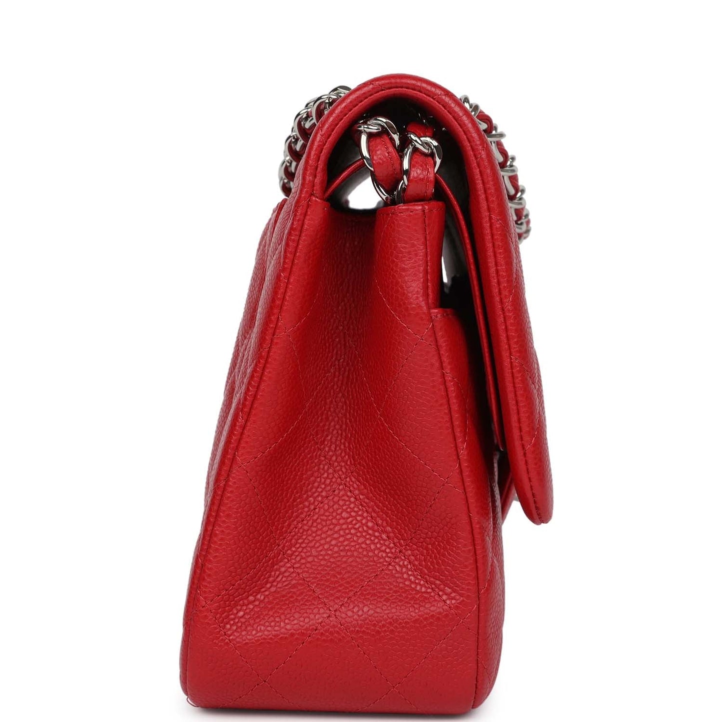 Chanel Jumbo Classic Double Flap Red Caviar Silver Hardware Shoulder Bag