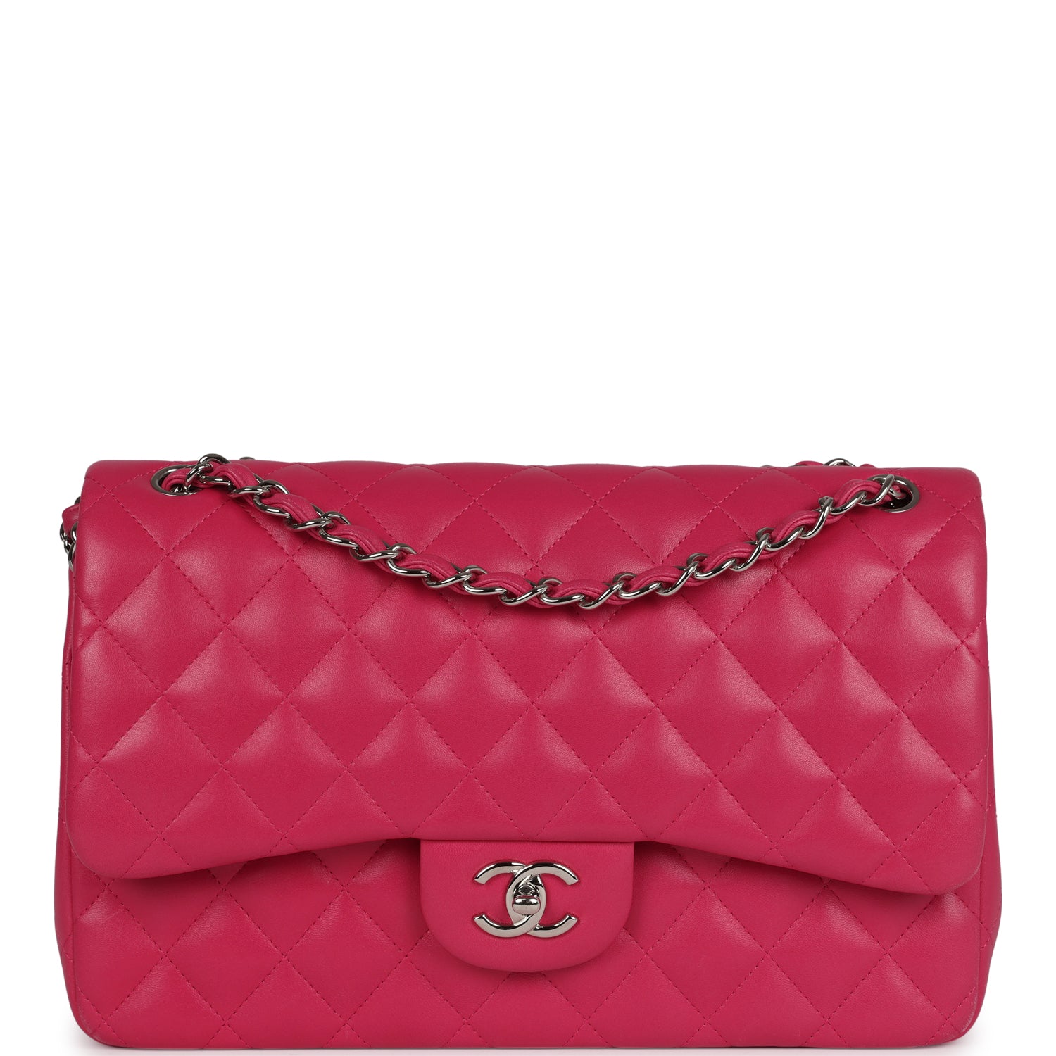 Chanel Jumbo Classic Double Flap Pink Lambskin Silver Hardware Shoulder Bag
