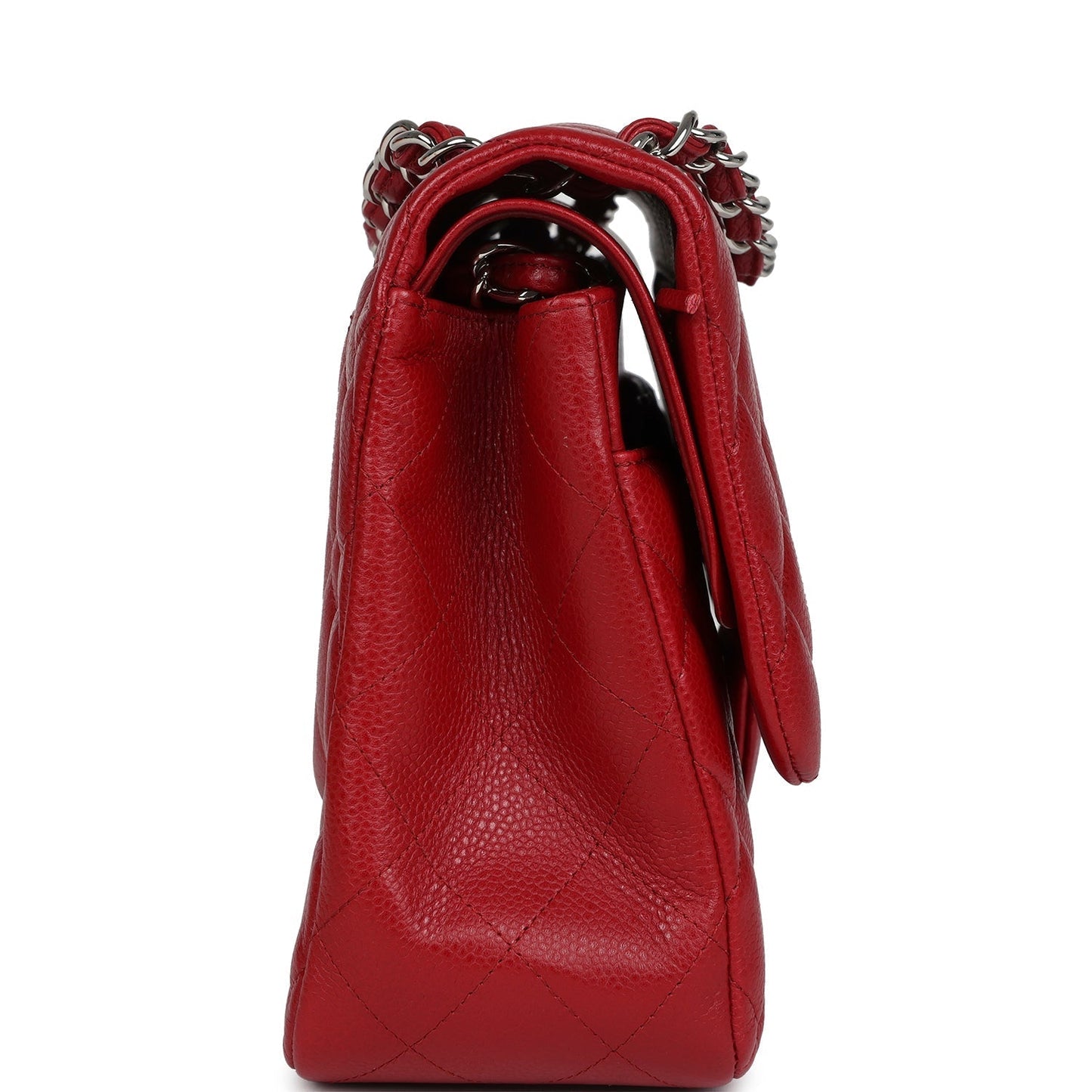 Chanel Jumbo Classic Double Flap Red Caviar Silver Hardware Shoulder Bag