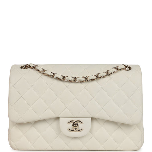 Chanel Jumbo Classic Double Flap White Caviar Light Gold Hardware Crossbody