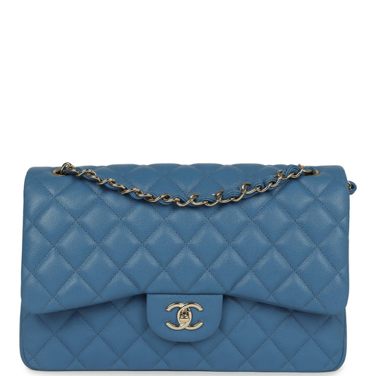Chanel Jumbo Classic Double Flap Bag Blue Caviar Silver Hardware