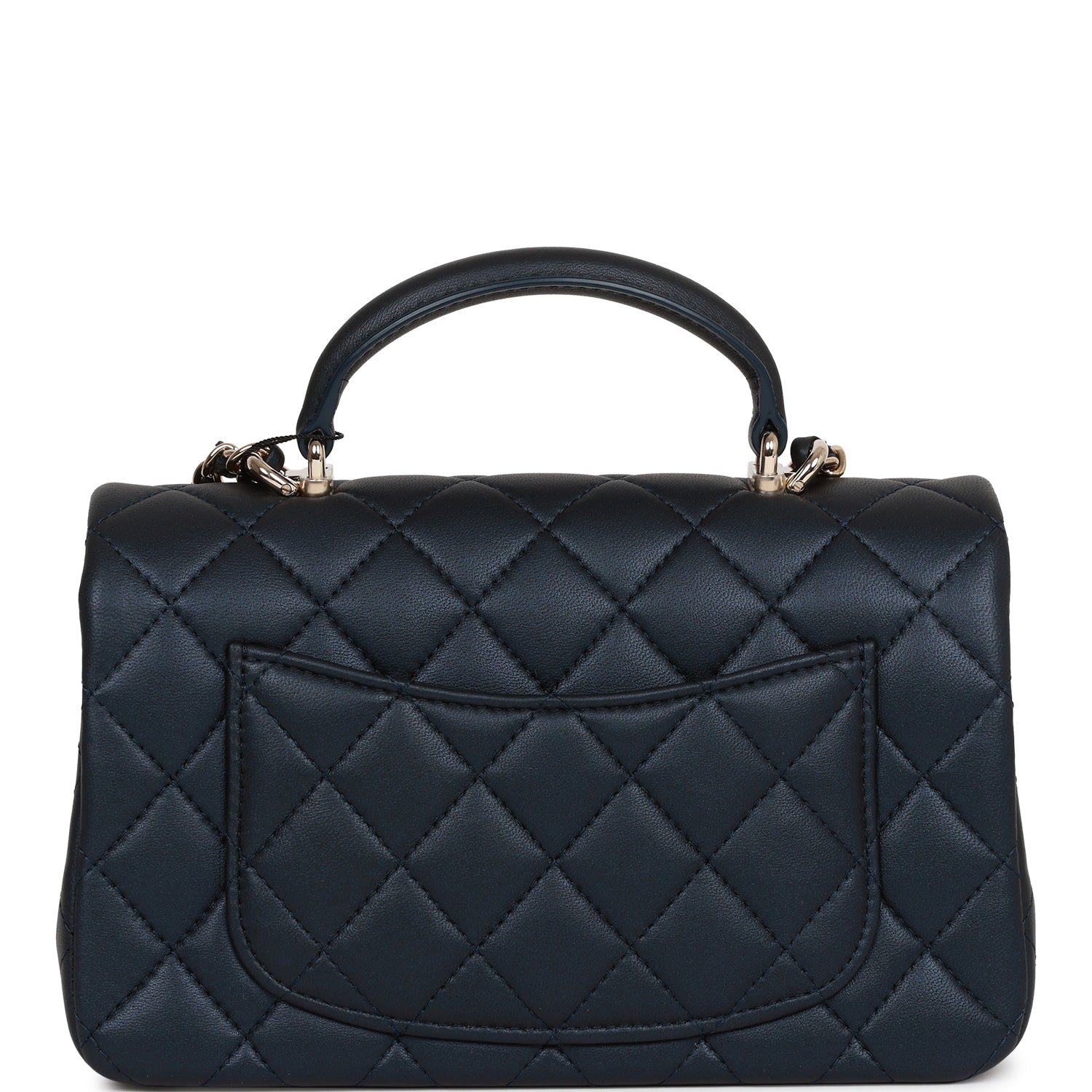 Chanel Mini Rectangular Flap Bag with Top Handle Dark Blue Lambskin Light Gold Hardware