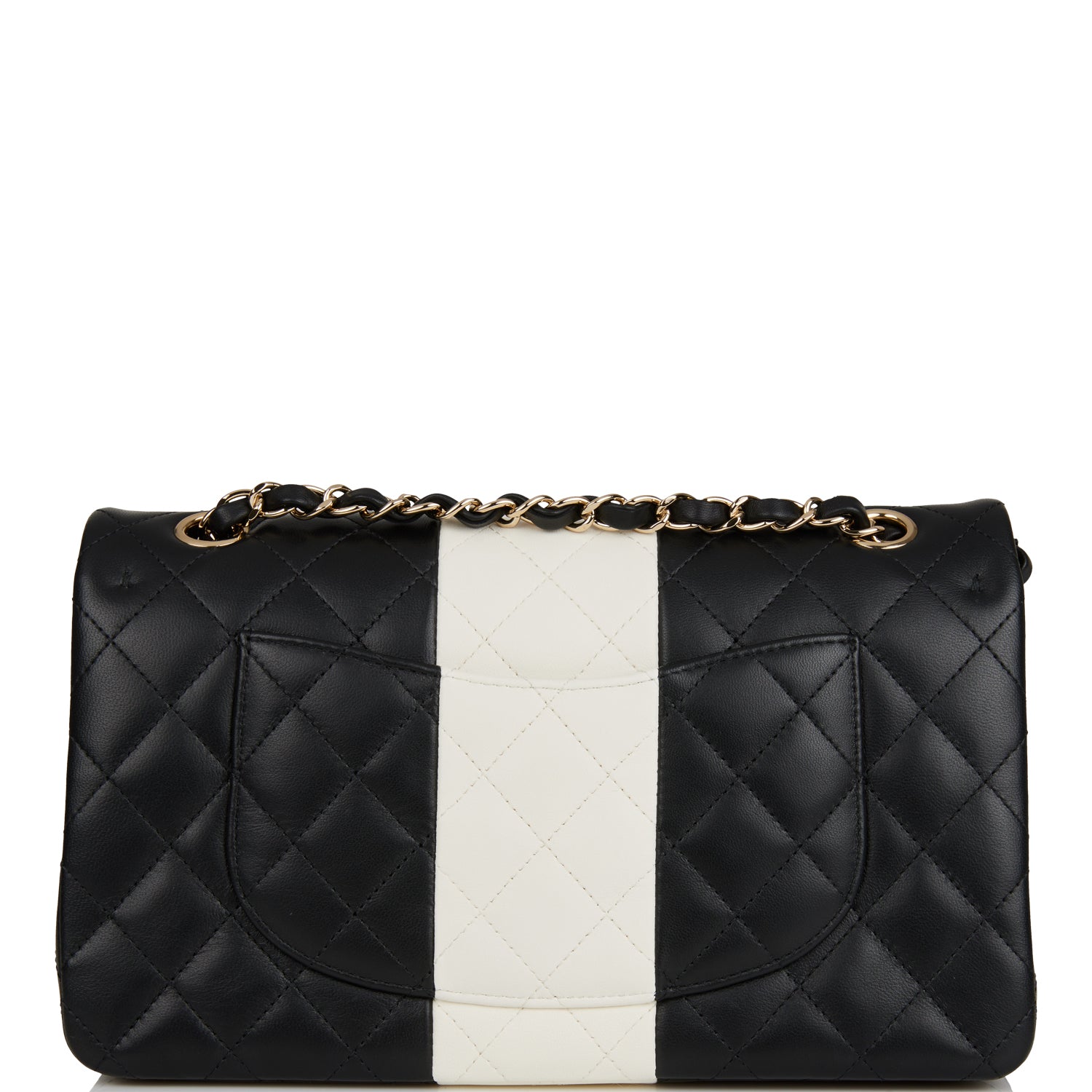 Chanel Medium Classic Double Flap Bag Black and White Lambskin Light Gold Hardware