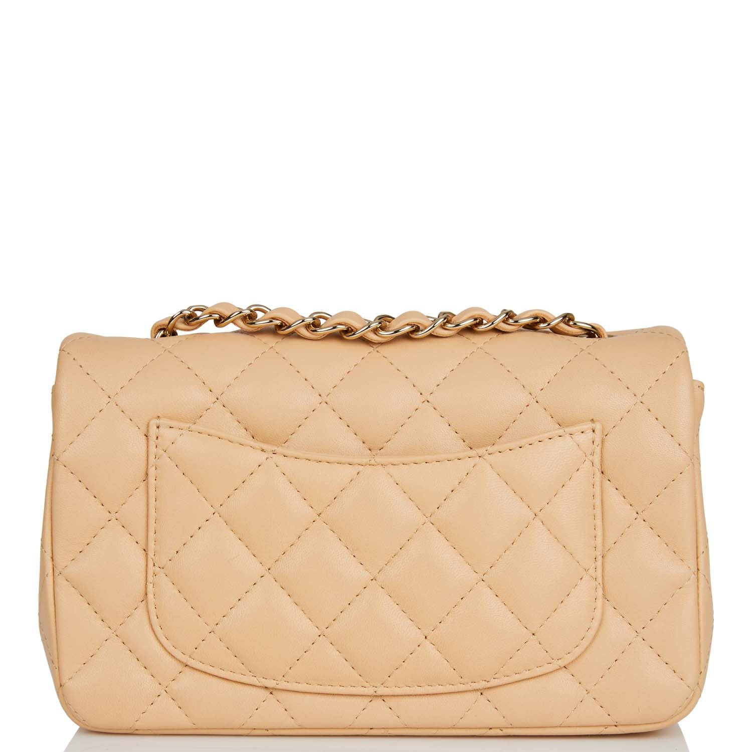 Chanel Mini Rectangular Flap Bag Beige Lambskin Light Gold Hardware