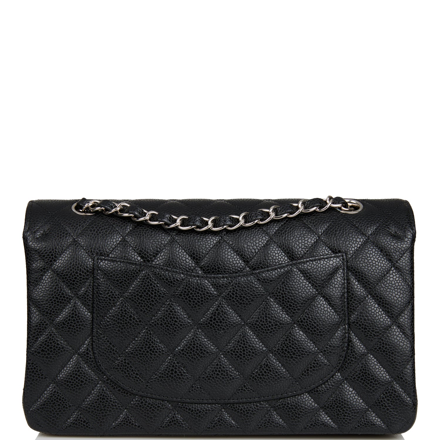 Chanel Medium Classic Double Flap Bag Black Quilted Caviar Silver Hardware