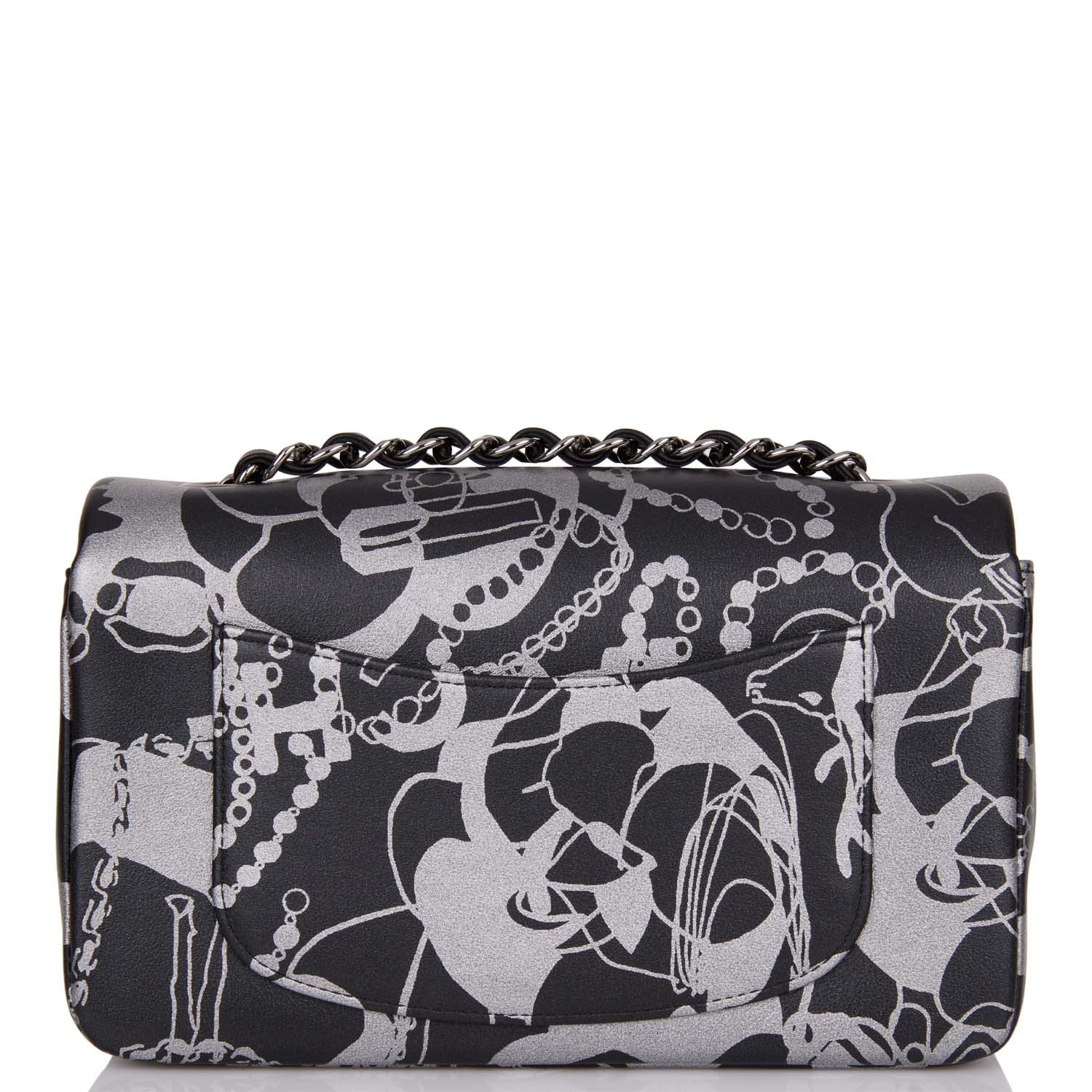 Chanel Mini Rectangular Flap Bag Black and Silver Printed Lambskin Silver Hardware