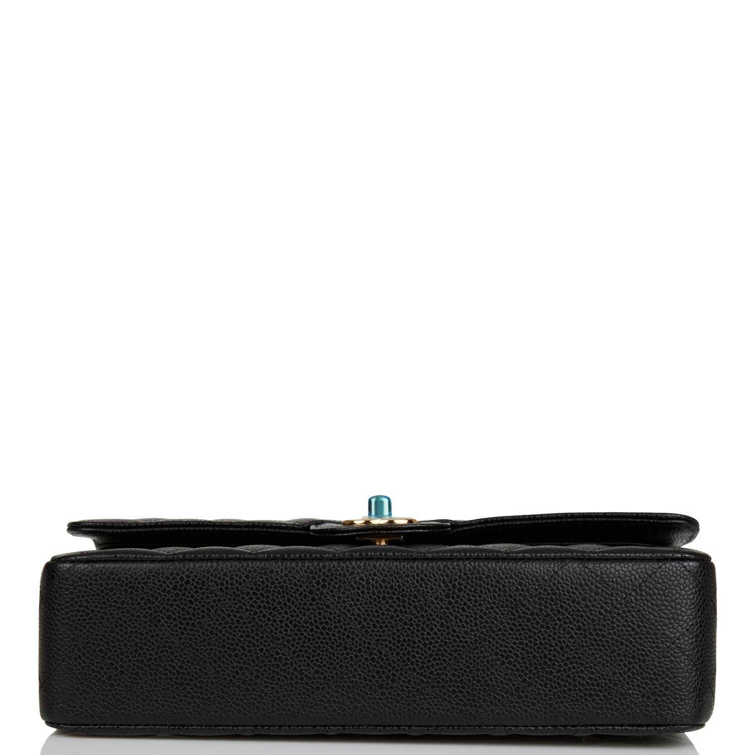 Chanel Medium Classic Double Flap Bag Black Quilted Caviar Gold Hardware