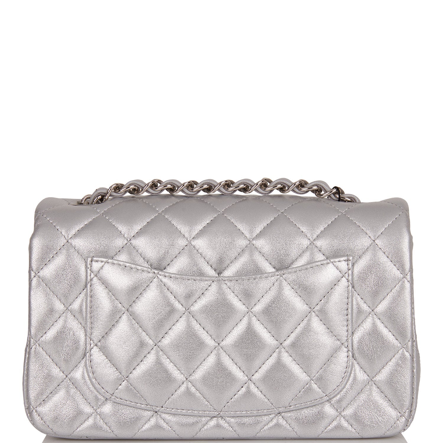 Chanel Mini Rectangular Flap Bag Silver Iridescent Lambskin Silver Hardware