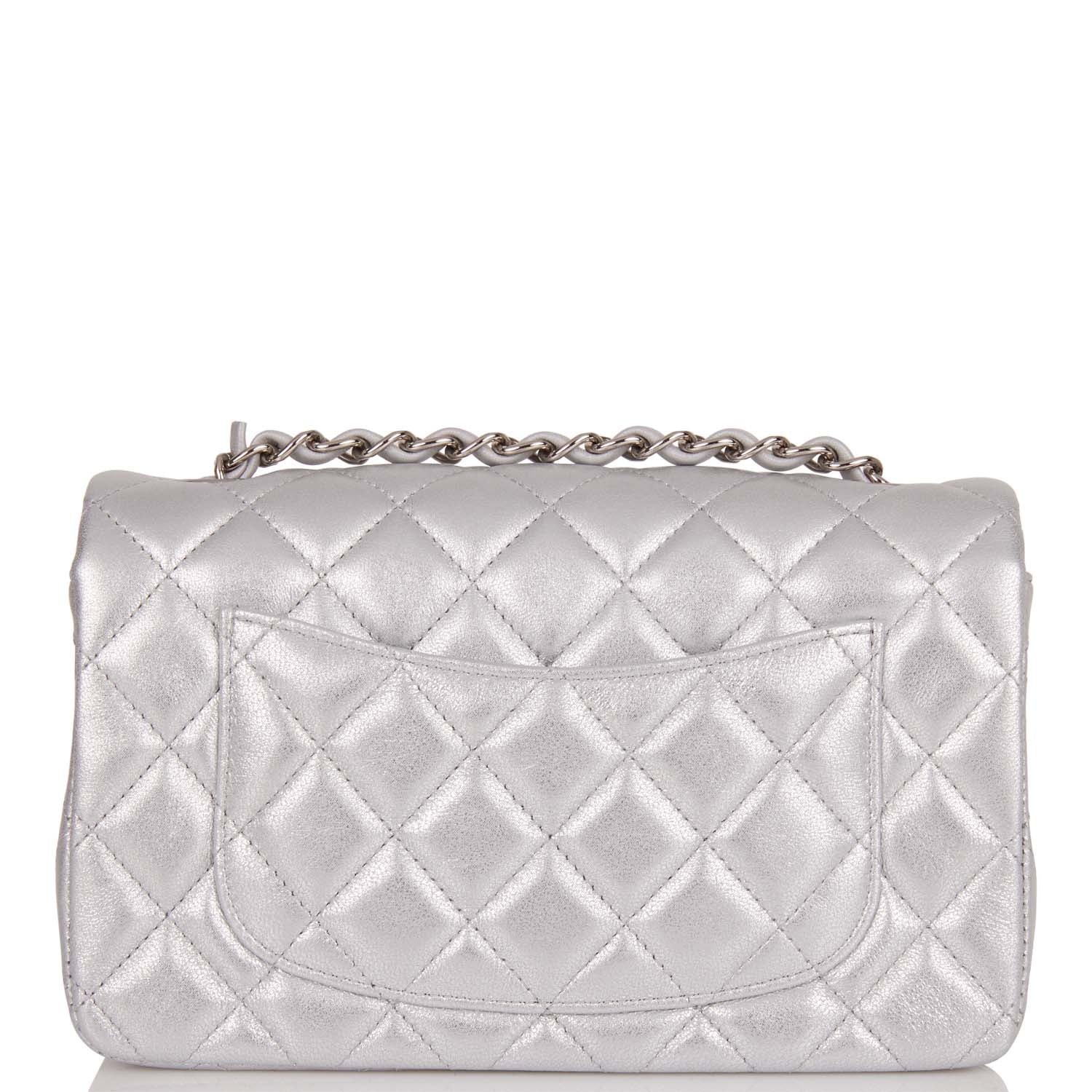 Chanel Mini Rectangular Flap Bag Silver Iridescent Lambskin Silver Hardware