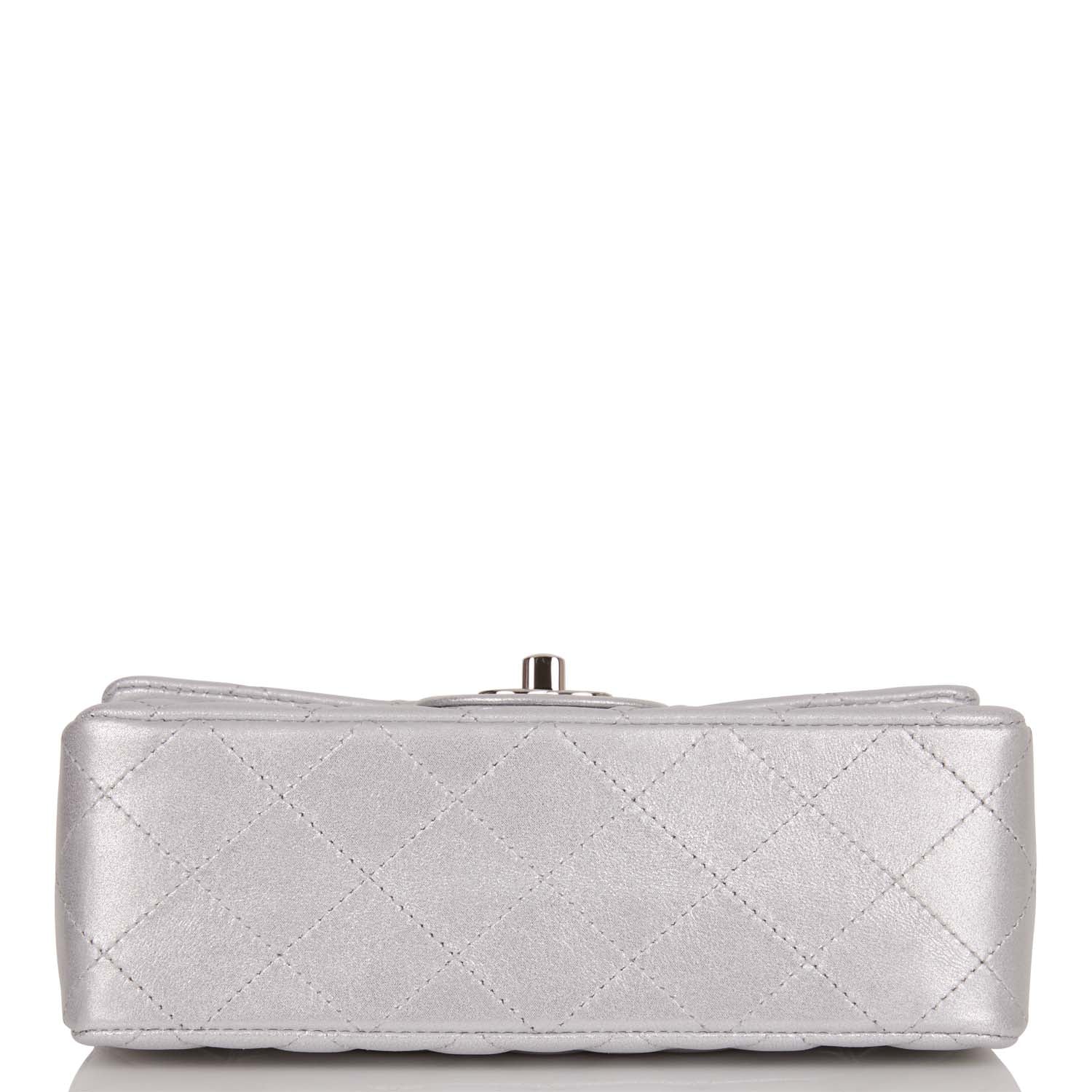 Chanel Mini Rectangular Flap Bag Silver Iridescent Lambskin Silver Hardware