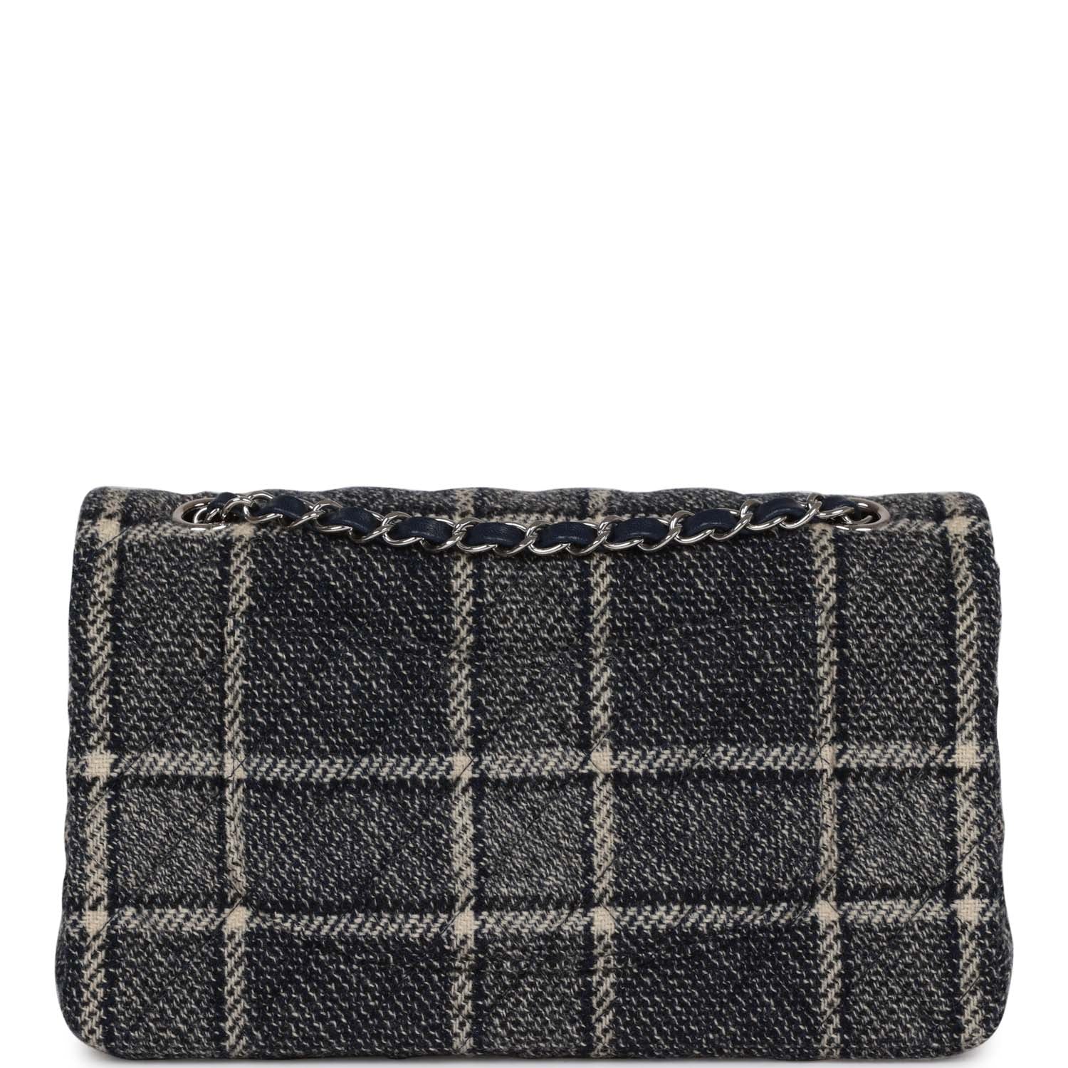 Chanel Medium Classic Double Flap Bag Navy Tweed Silver Hardware