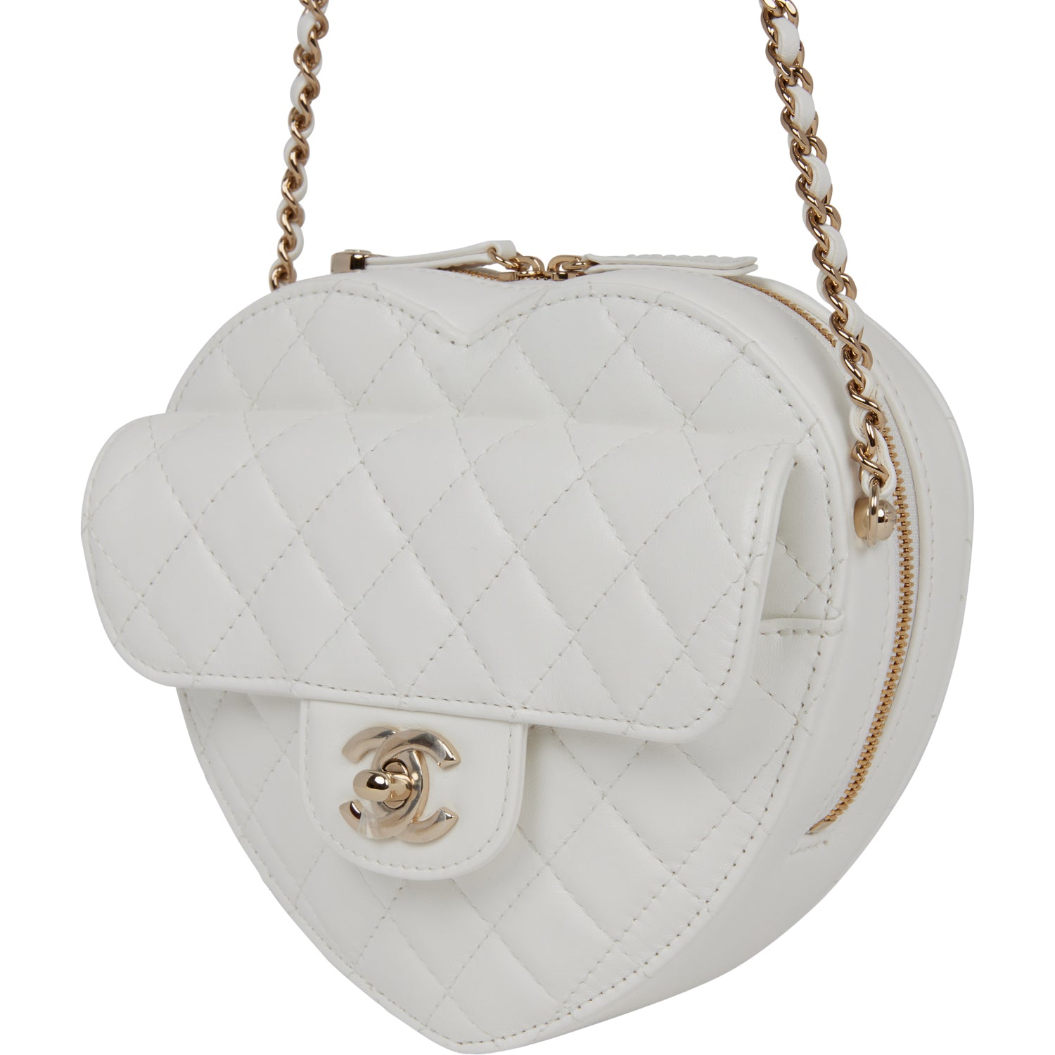Chanel CC In Love Large Heart Bag White Lambskin Light Gold Hardware