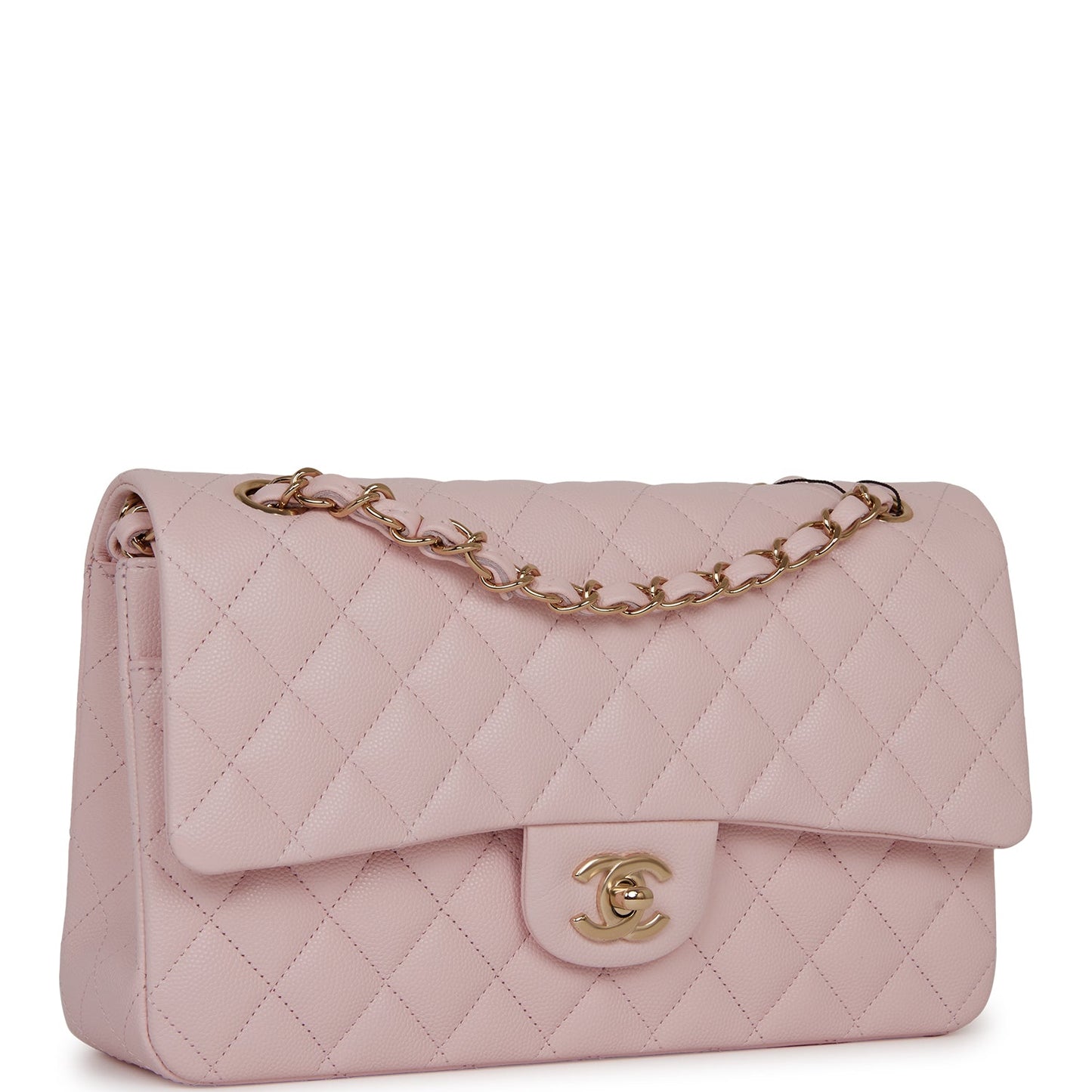Chanel Medium Classic Double Flap Bag Light Pink Caviar Light Gold Hardware