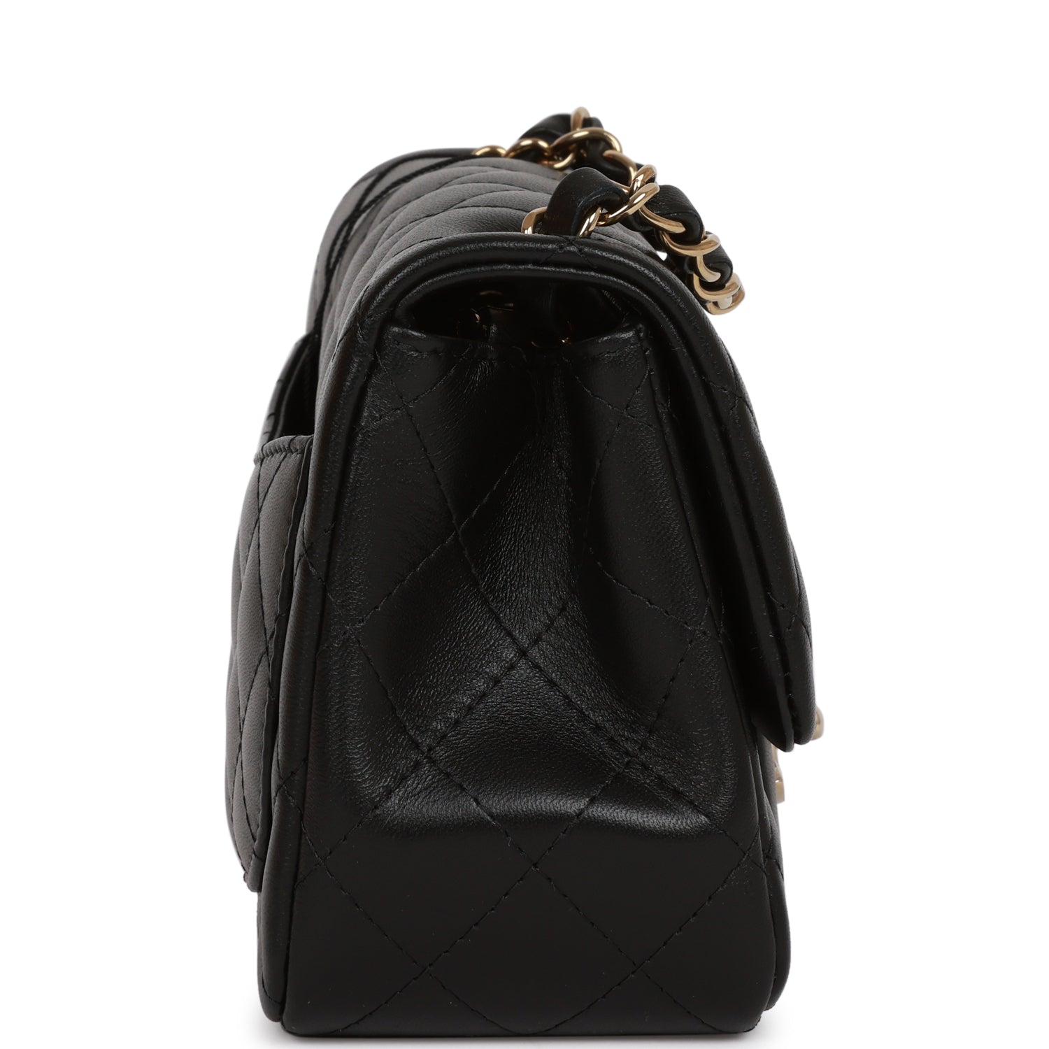 Chanel Mini Square Flap Bag Black Lambskin Light Gold Hardware
