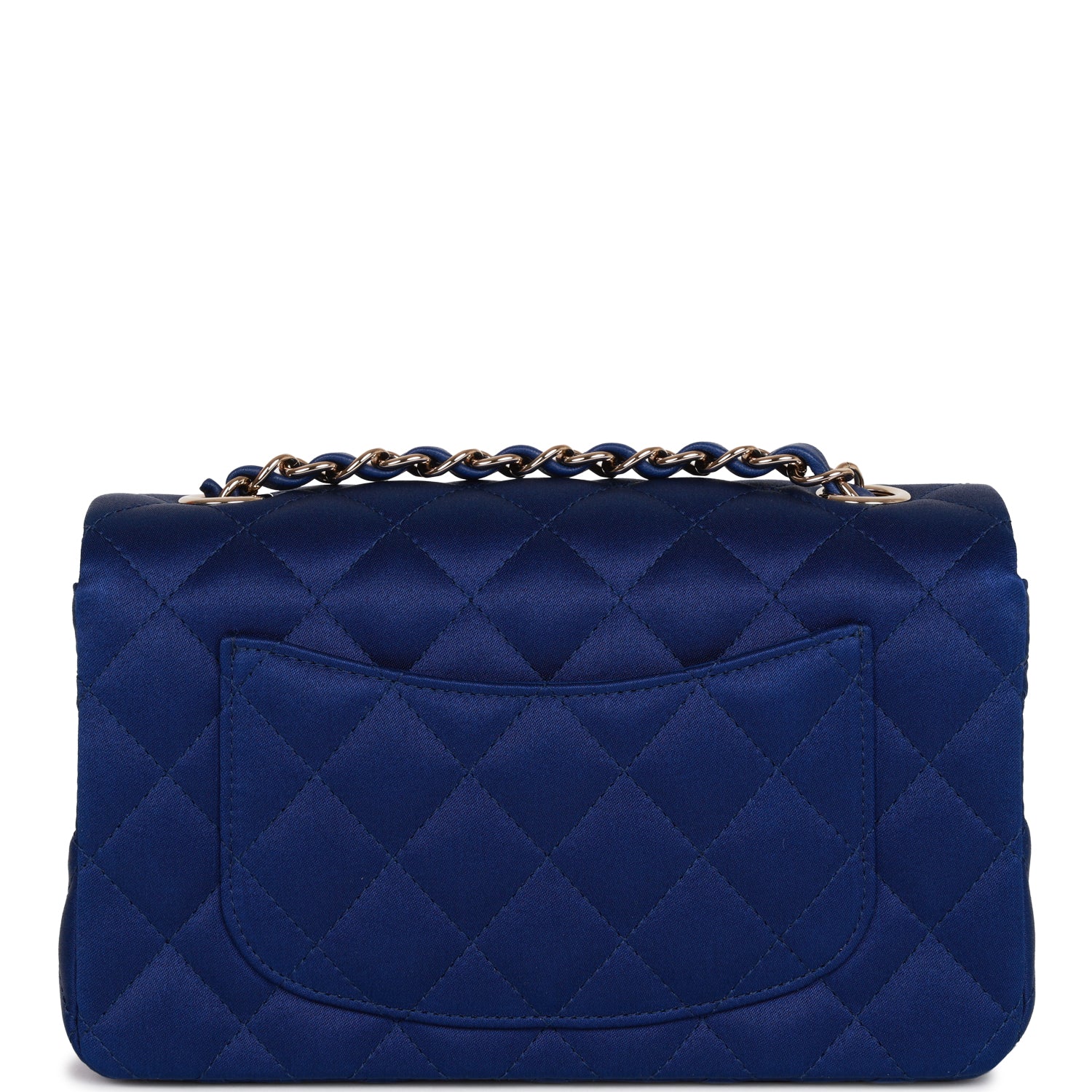 Chanel Mini Rectangular Flap Bag Blue Satin Light Gold Hardware