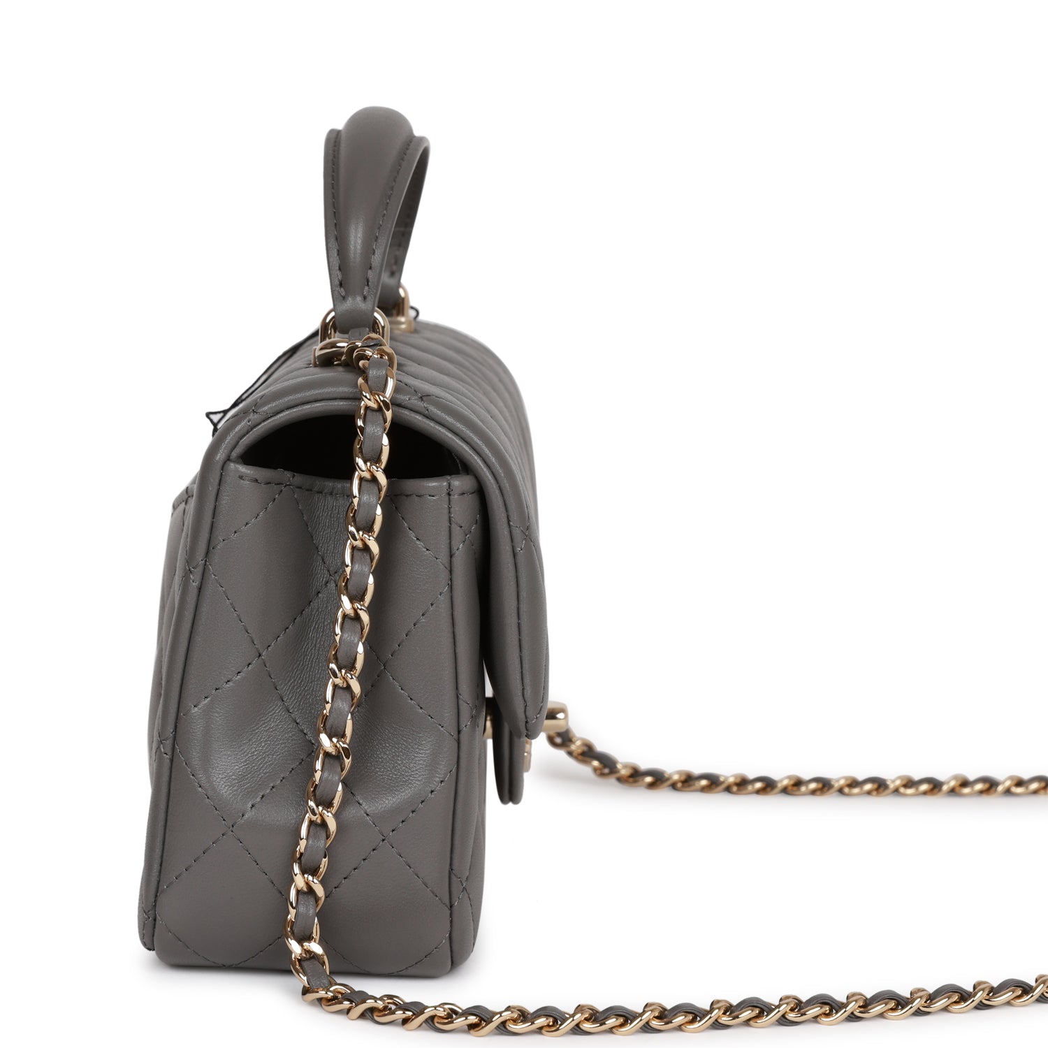 Chanel Mini Rectangular Flap Bag with Top Handle Dark Grey Lambskin Light Gold Hardware