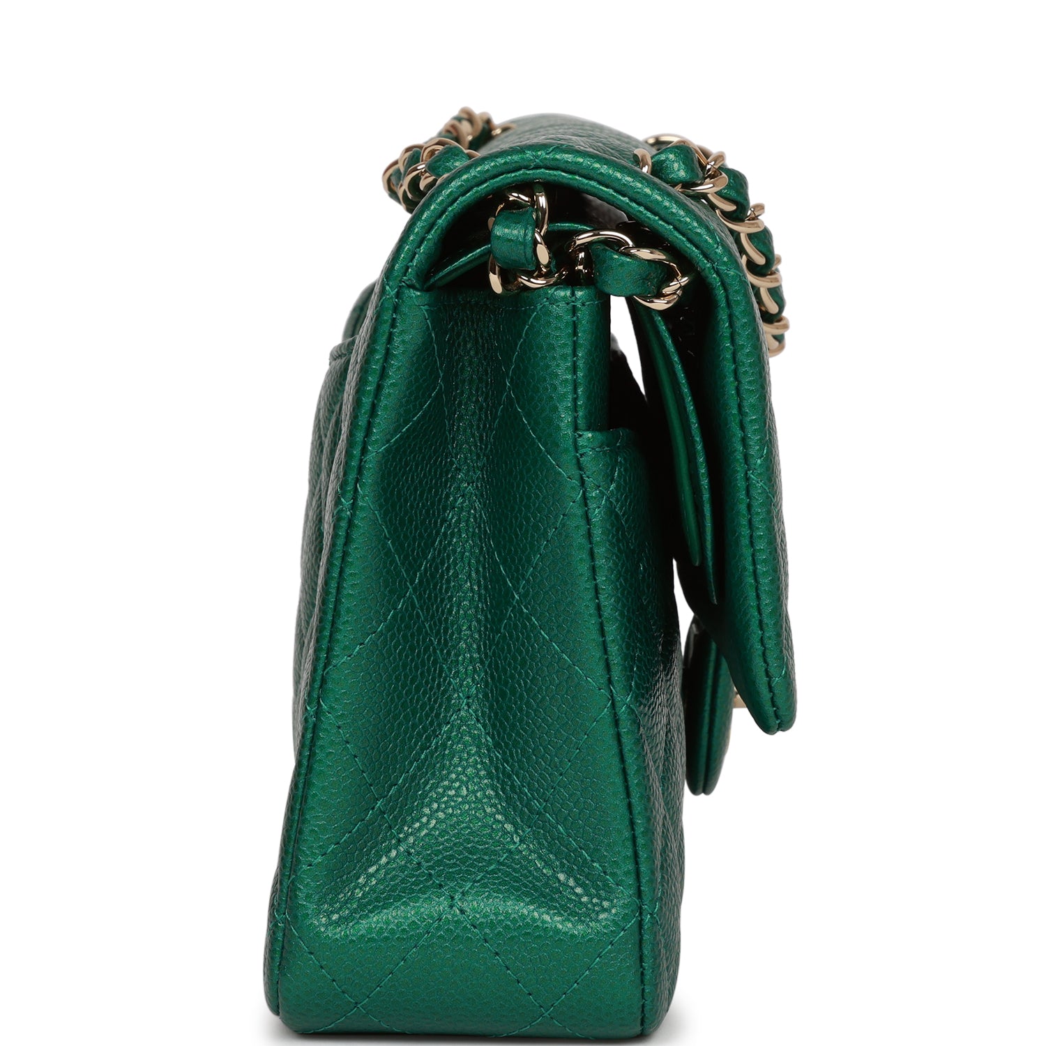 Chanel Medium Classic Double Flap Bag Green Metallic Caviar Light Gold Hardware