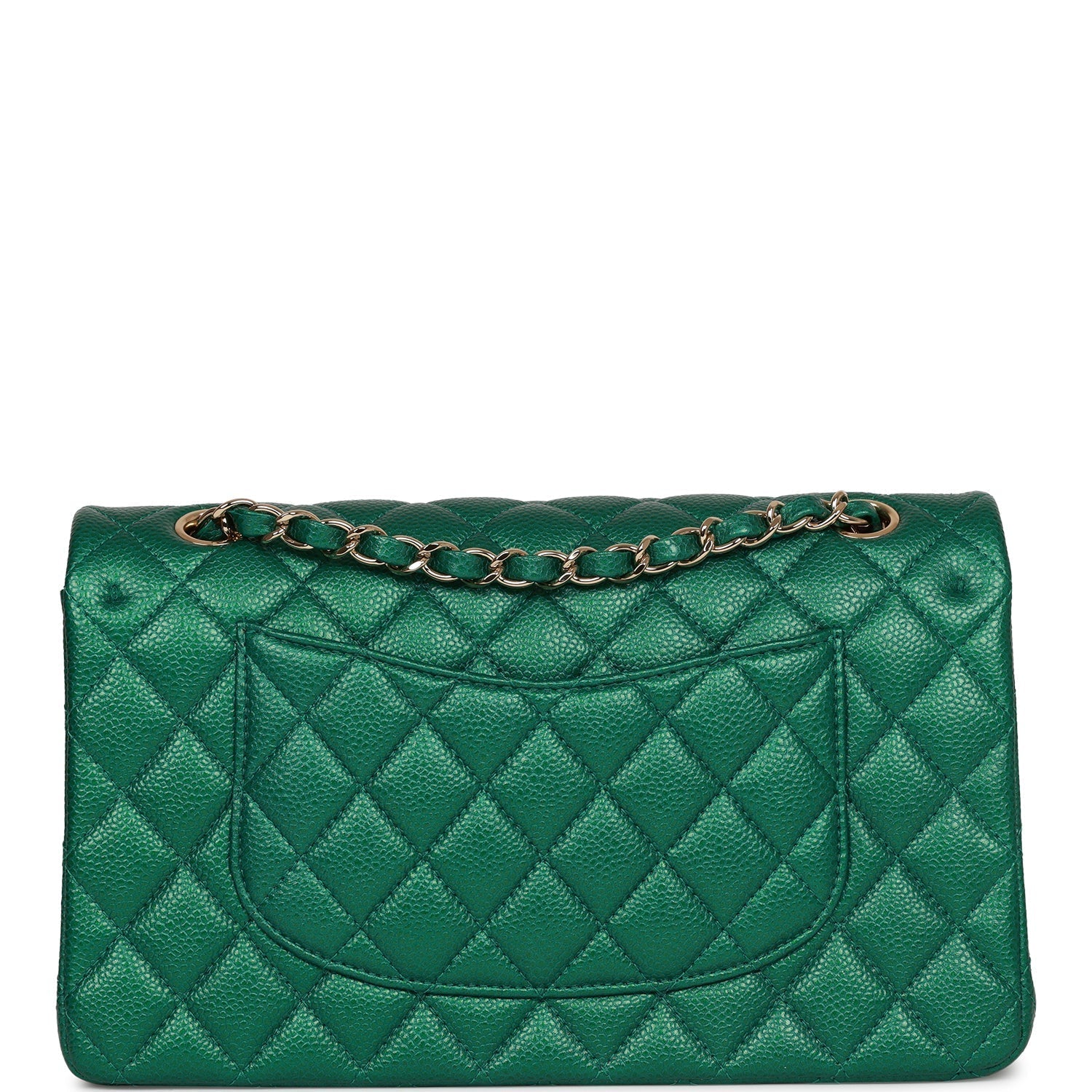 Chanel Medium Classic Double Flap Bag Green Metallic Caviar Light Gold Hardware