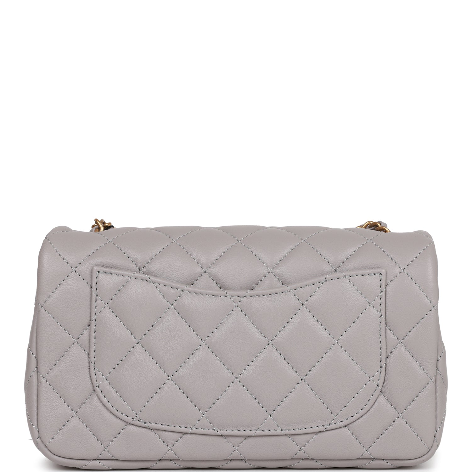 Chanel Pearl Crush Mini Rectangular Flap Bag Light Grey Lambskin Antique Gold Hardware