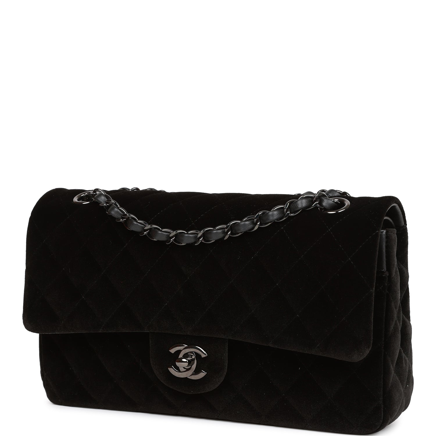 Chanel Medium Classic Double Flap Bag Black Velvet Ruthenium Hardware