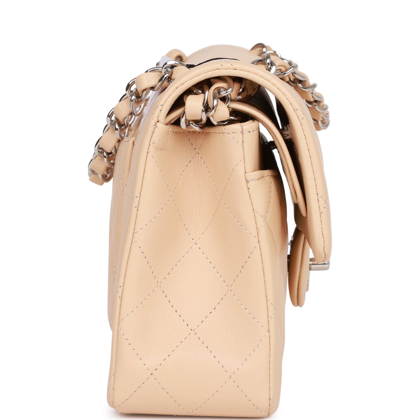 Chanel Small Classic Double Flap Beige Clair Lambskin Silver Hardware Shoulder Bag